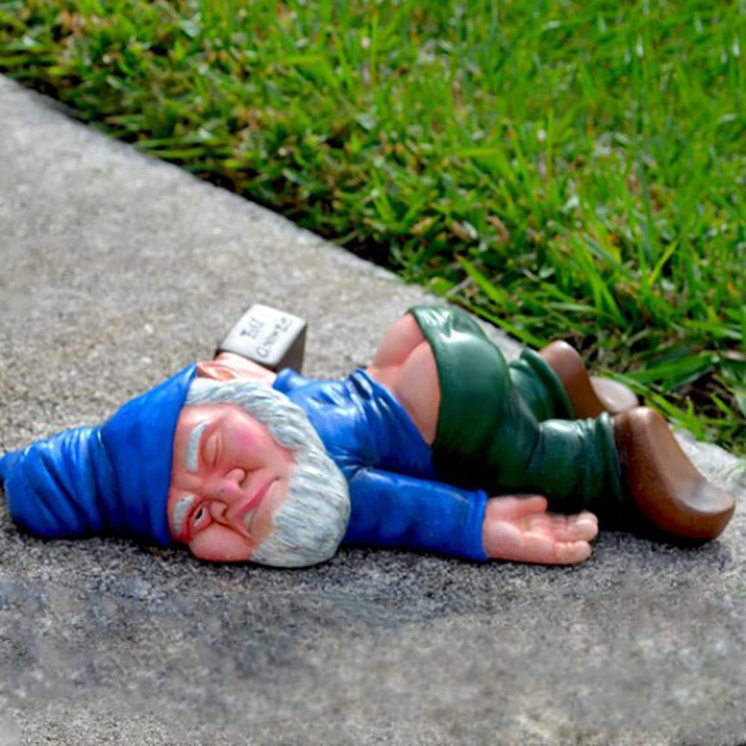 Drunk Gnomes Statues Outdoor Decor, Funny Sculptures Yard Decorations Lawn Patio Dwarf Ornament (Blue)