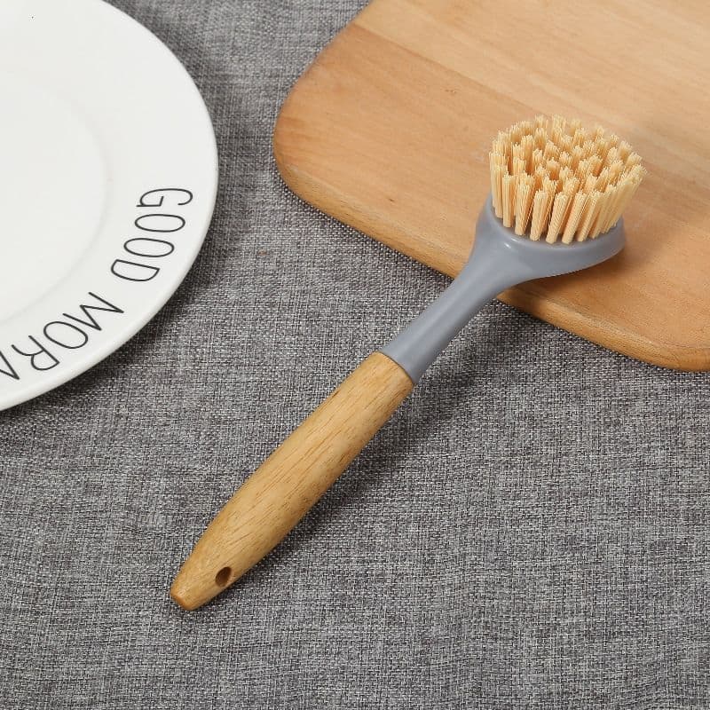 Dish Brush Bamboo Handle Ergonomic Design Built-in Scraper 2 Pack