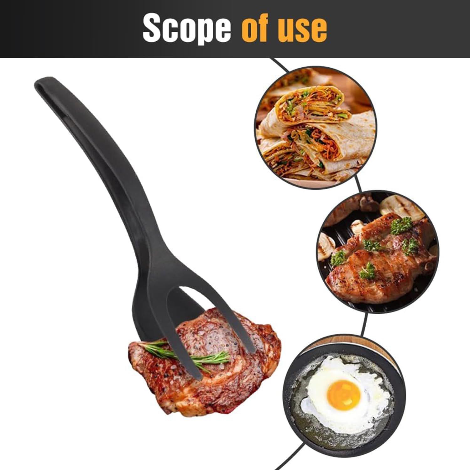 2 PCS 2 in 1 Grip and Flip Spatula Tongs Egg Flipper Tong Pancake Fish French Toast Making for Kitchen (Black+Red)