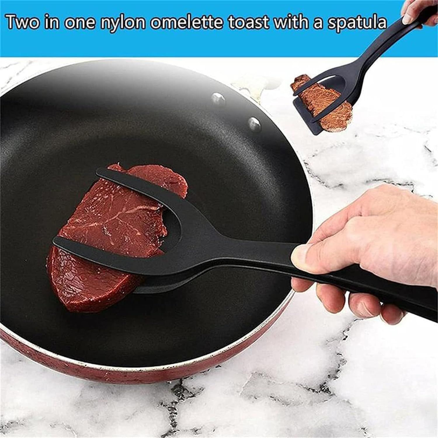 2 PCS 2 in 1 Grip and Flip Spatula Tongs Egg Flipper Tong Pancake Fish French Toast Making for Kitchen (Black+Red)