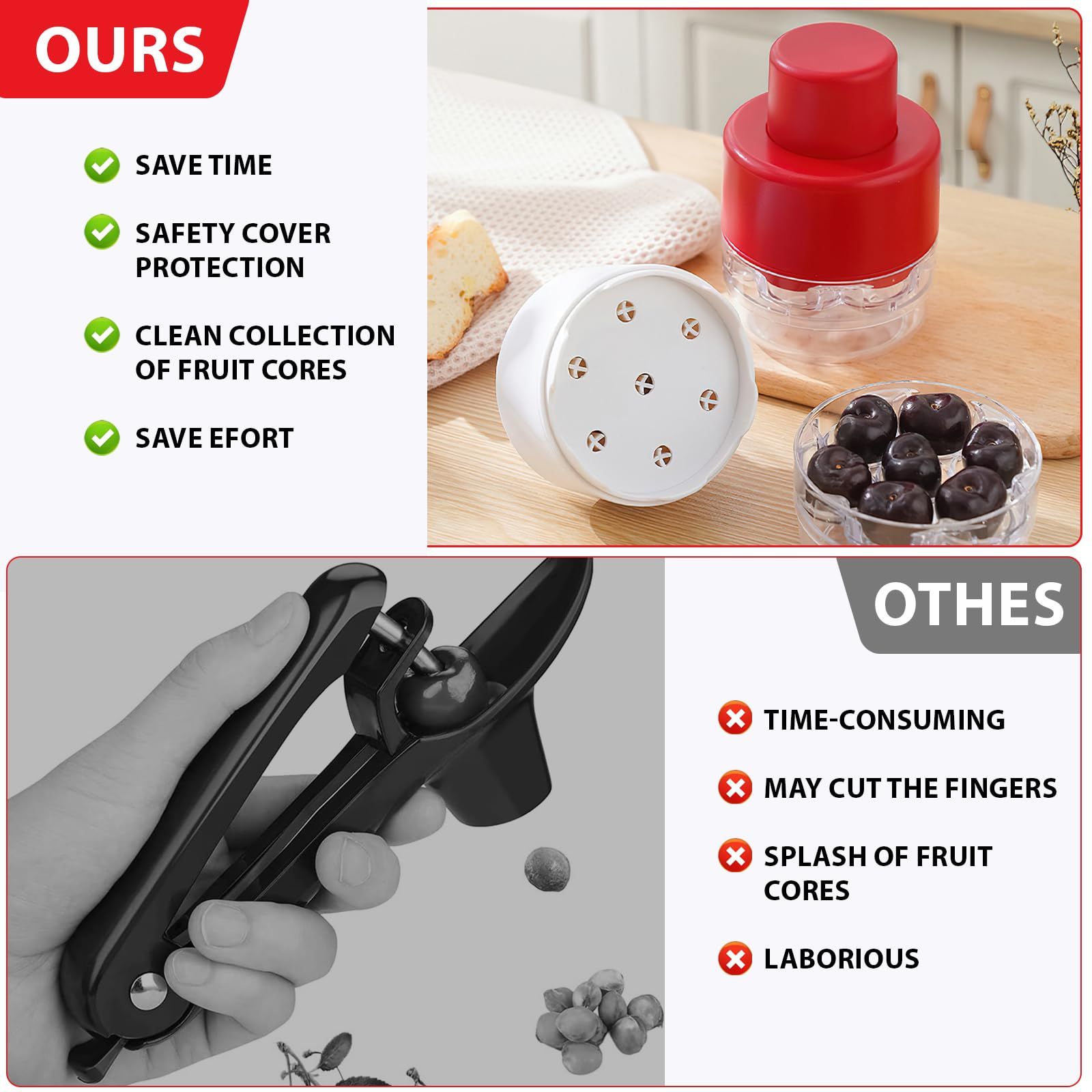 7-in-1 Cherry Pitter Tool - Portable Push-Down Cherries Seed Remover, No Handle Design for Kitchen, Picnics