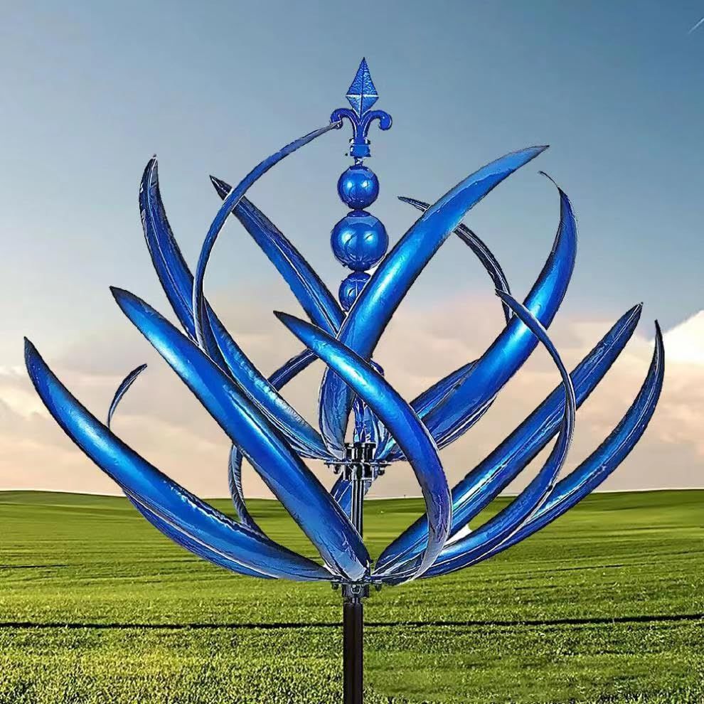 35'' Wind Spinner for Yard and Garden Metal Kinetic Wind Sculptures, Blue Lotus Yard Decor Gift, Outdoor Decor