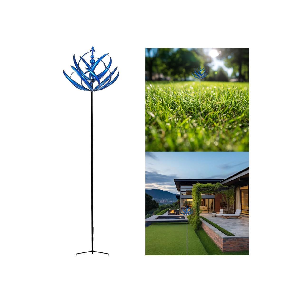 35'' Wind Spinner for Yard and Garden Metal Kinetic Wind Sculptures, Blue Lotus Yard Decor Gift, Outdoor Decor