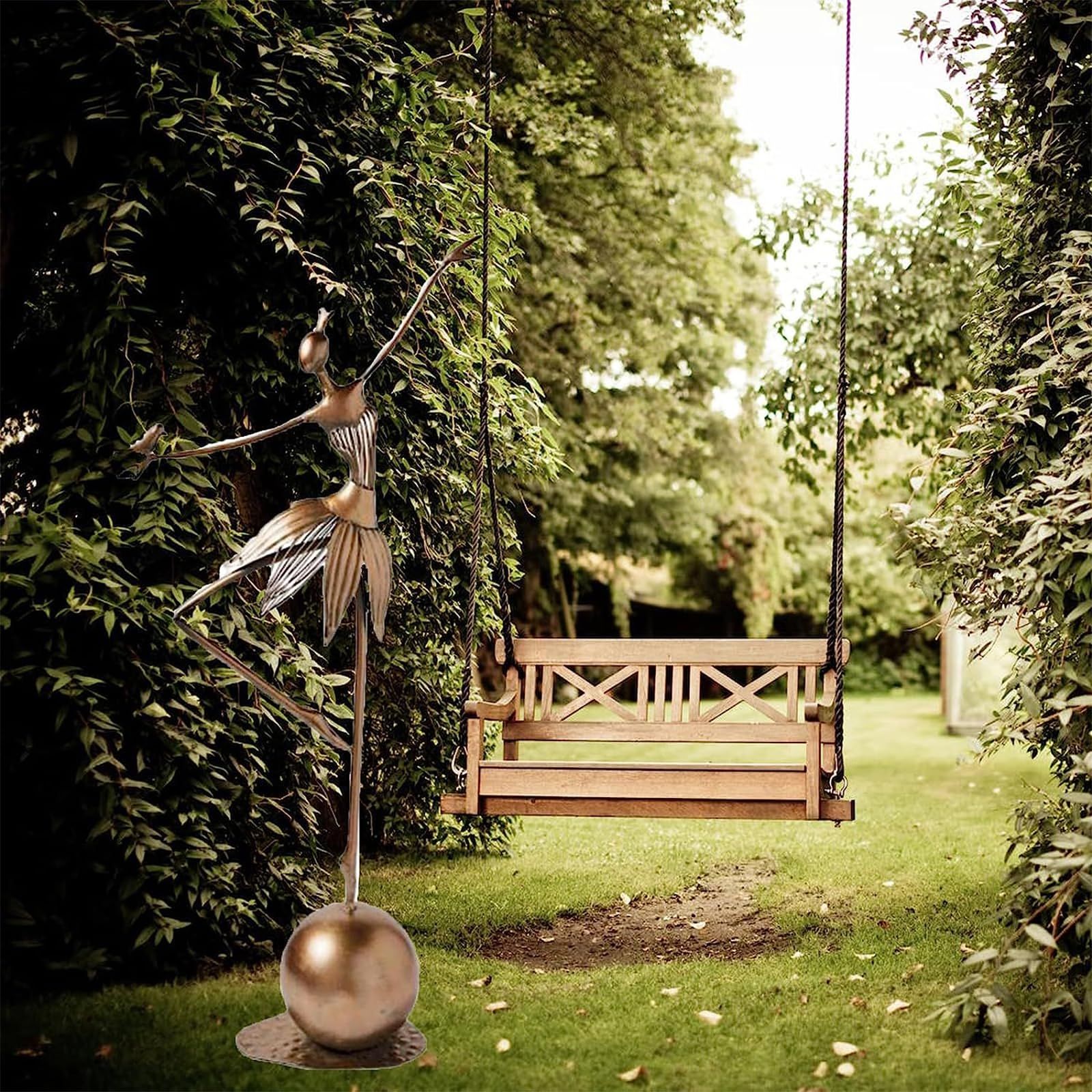 Garden Dancing Girl Figurine Metal Decoration Outdoor Sculpture Waterproof Art for Yard Lawn Pathway