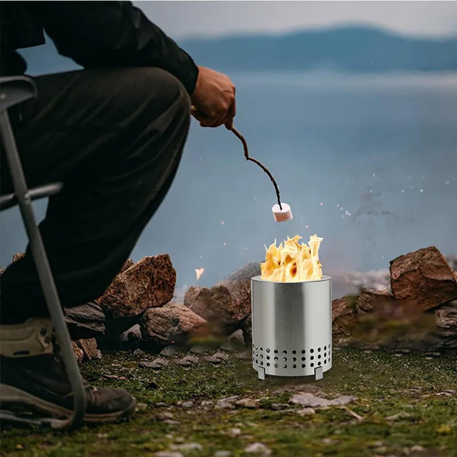 Stainless Steel Fire Pit Mini Bonfire Pit Iron Camping Stove Table Tabletop Smokeless Fire Pit Outdoor Firepit for Picnic
