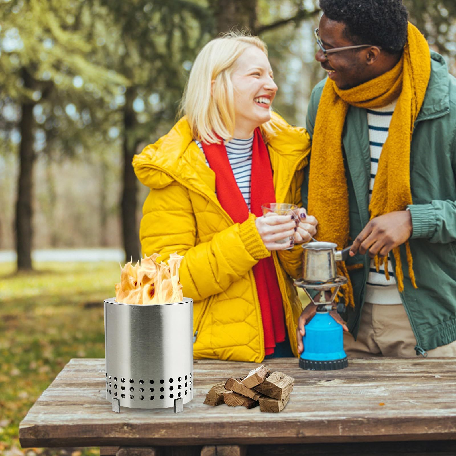 Stainless Steel Fire Pit Mini Bonfire Pit Iron Camping Stove Table Tabletop Smokeless Fire Pit Outdoor Firepit for Picnic