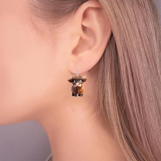 Highland Cow Earrings for Women, Unique Glasses Flower Cow Head Dangle Acrylic Earrings Statement Sunflower Bow Highland