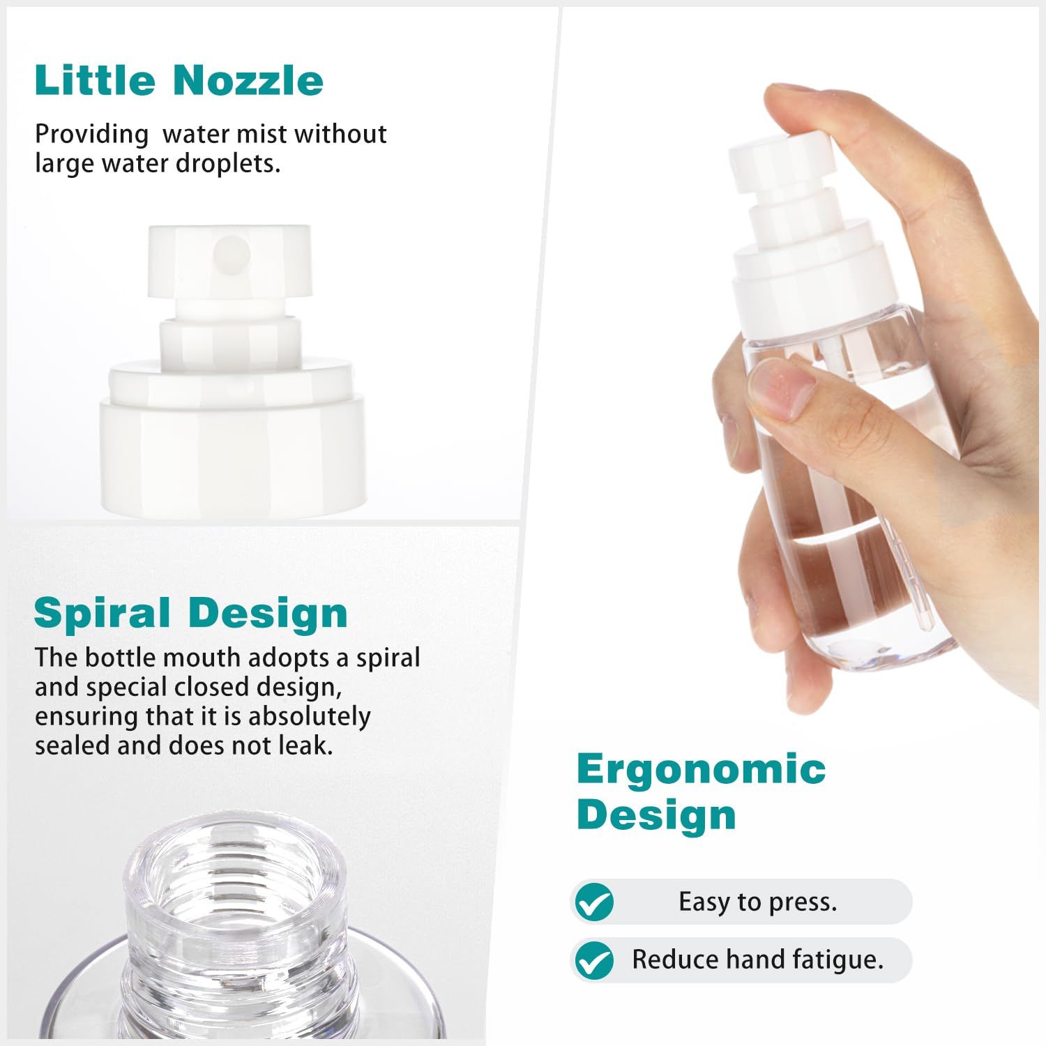 3pack Small Spray Bottle, 2oz Mini Spray Bottles, Empty Travel Spray Bottle, Fine Mist Plastic Spray Bottles (Clear+Green+Pink)