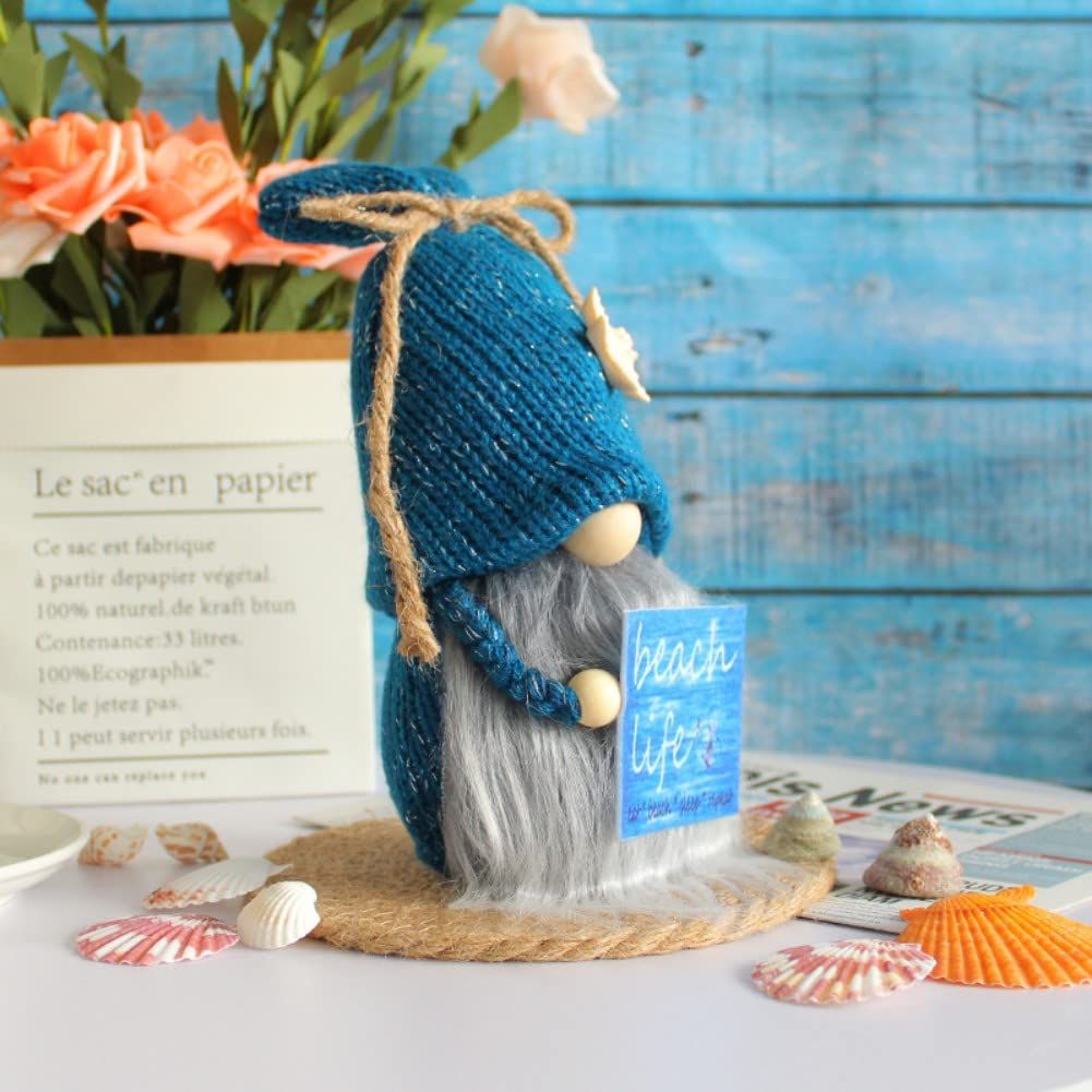 Blue Decoration, Handmade Swedish Plush Elf Holding Funny Sweet Warm Sayings Beach Life Party Decor Best Gifts for Summer Home