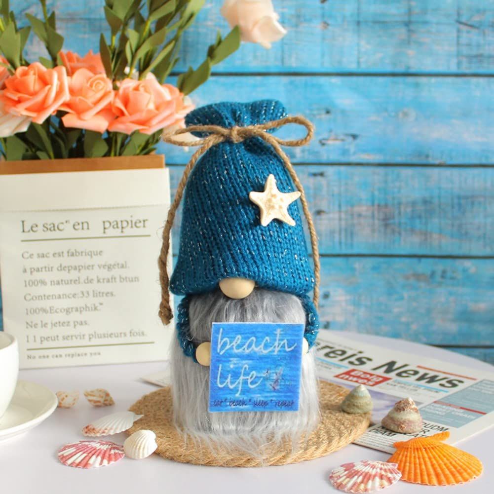 Blue Decoration, Handmade Swedish Plush Elf Holding Funny Sweet Warm Sayings Beach Life Party Decor Best Gifts for Summer Home