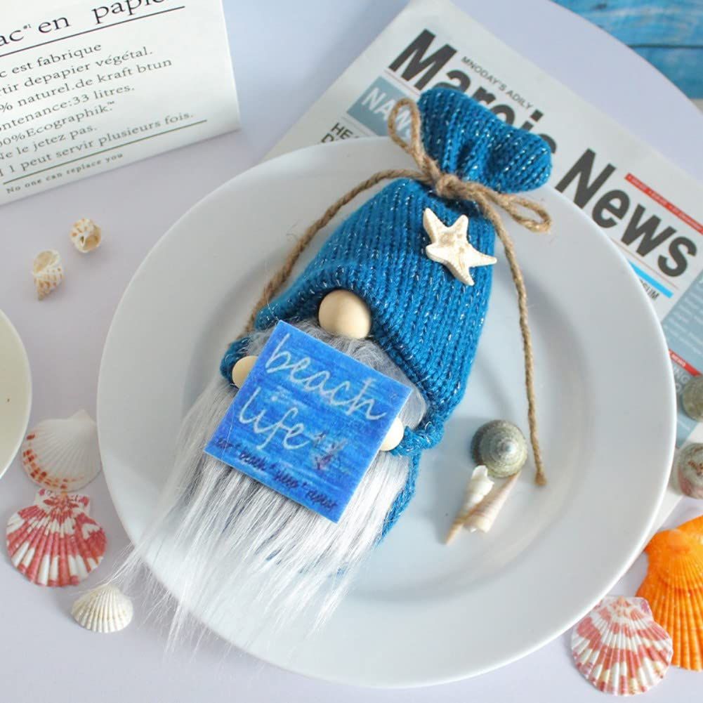 Blue Decoration, Handmade Swedish Plush Elf Holding Funny Sweet Warm Sayings Beach Life Party Decor Best Gifts for Summer Home