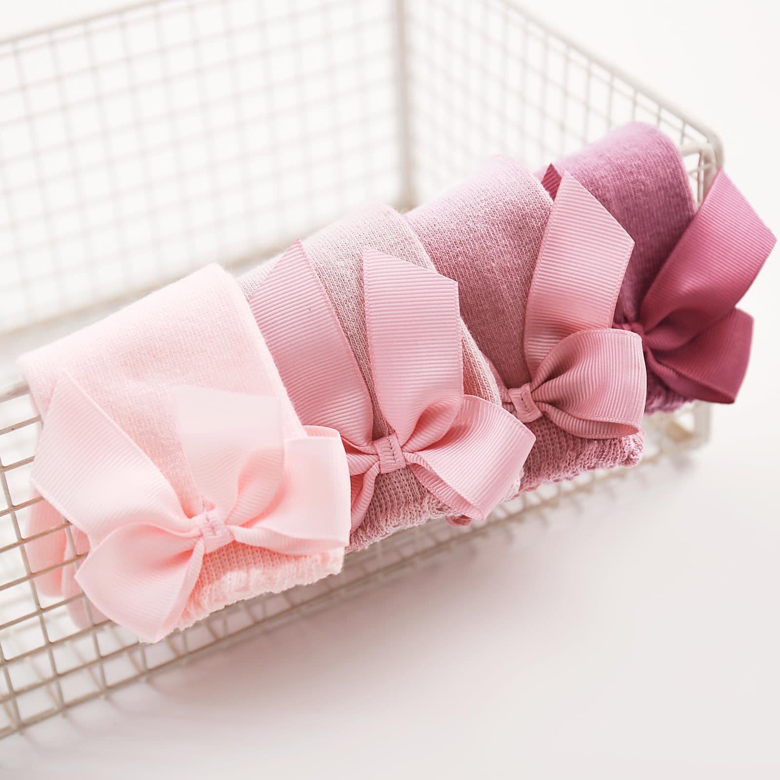 5 pairs Baby Knee High Socks Toddler Long Socks Girls Bow Ruffled Knee Socks Cotton Tube Stockings Infant Dress Socks