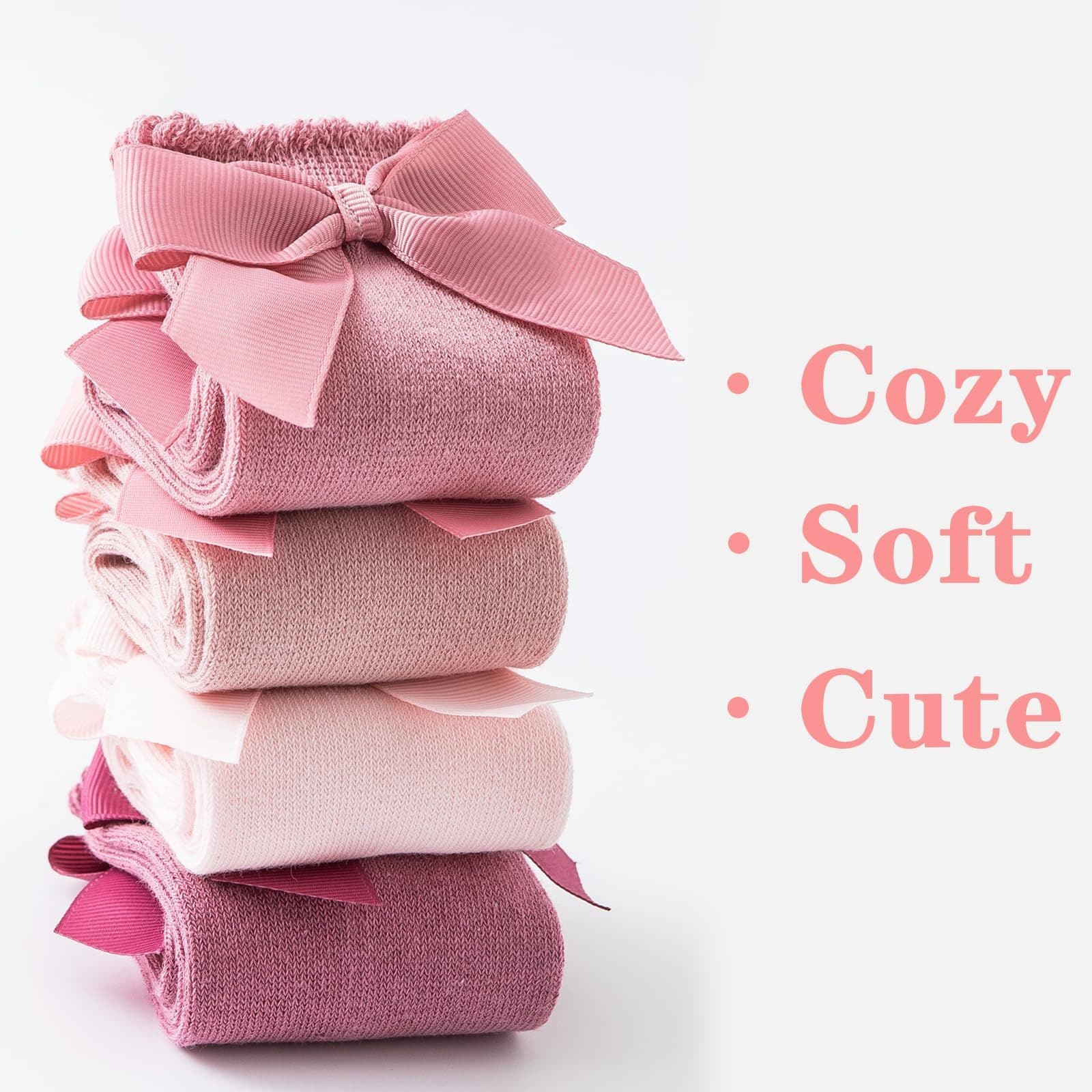 5 pairs Baby Knee High Socks Toddler Long Socks Girls Bow Ruffled Knee Socks Cotton Tube Stockings Infant Dress Socks