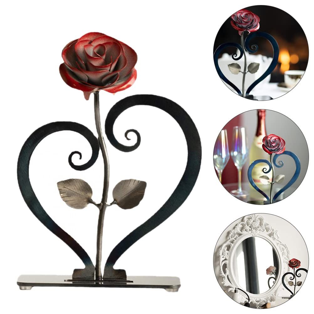 Valentine's Day Rose Flower Ornament Heart-Shape Acrylic Rose Display Stand Vanity Table Rose Adornment for Home Decor