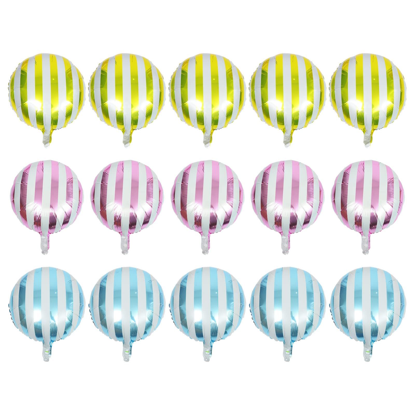 15pcs Multicolor Stripe Balloons Aluminum Foil Round Balloons Helium Balloons for Engagement Proposal Party Wedding Birthday