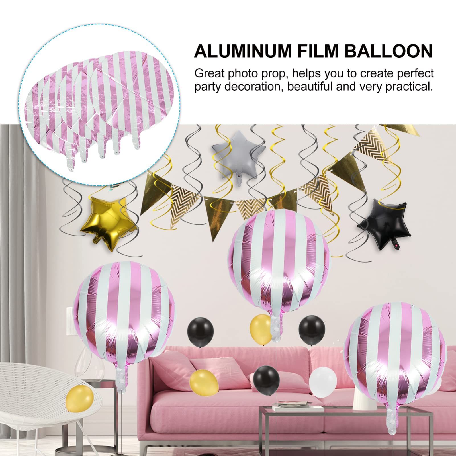 15pcs Multicolor Stripe Balloons Aluminum Foil Round Balloons Helium Balloons for Engagement Proposal Party Wedding Birthday