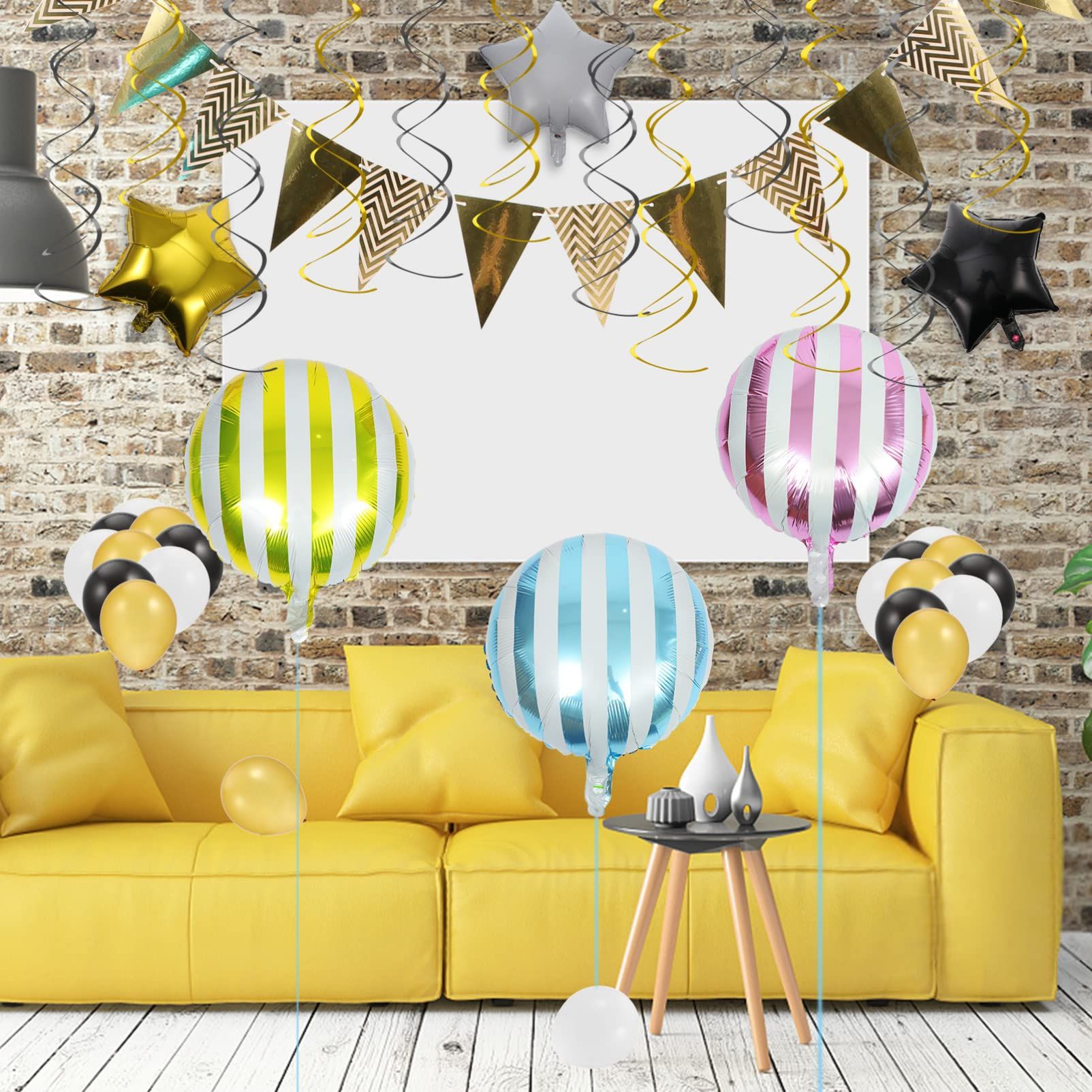 15pcs Multicolor Stripe Balloons Aluminum Foil Round Balloons Helium Balloons for Engagement Proposal Party Wedding Birthday