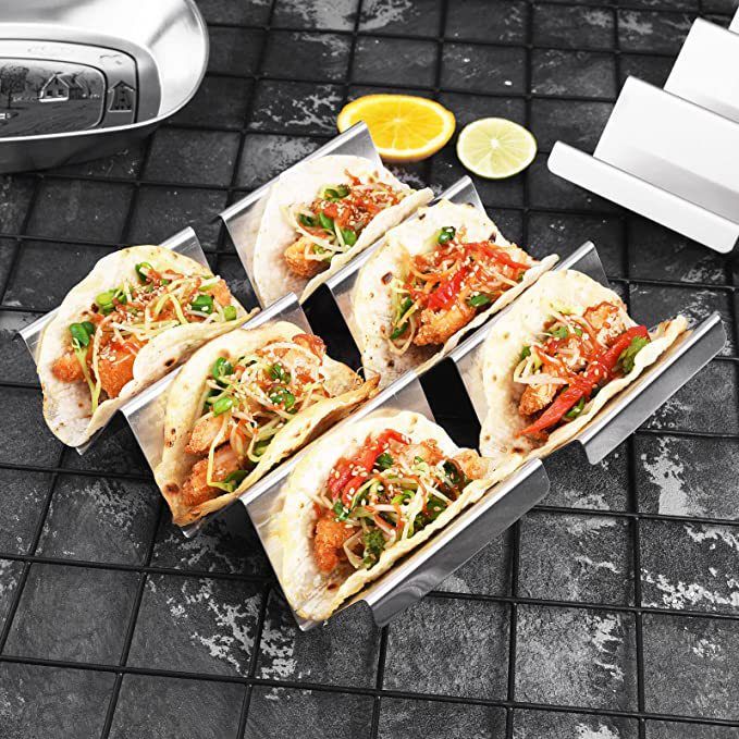 Holder Stand 4 Packs - Stainless Steel Rack Truck Tray Style by, Oven Safe for Baking, Dishwasher and Grill Safe