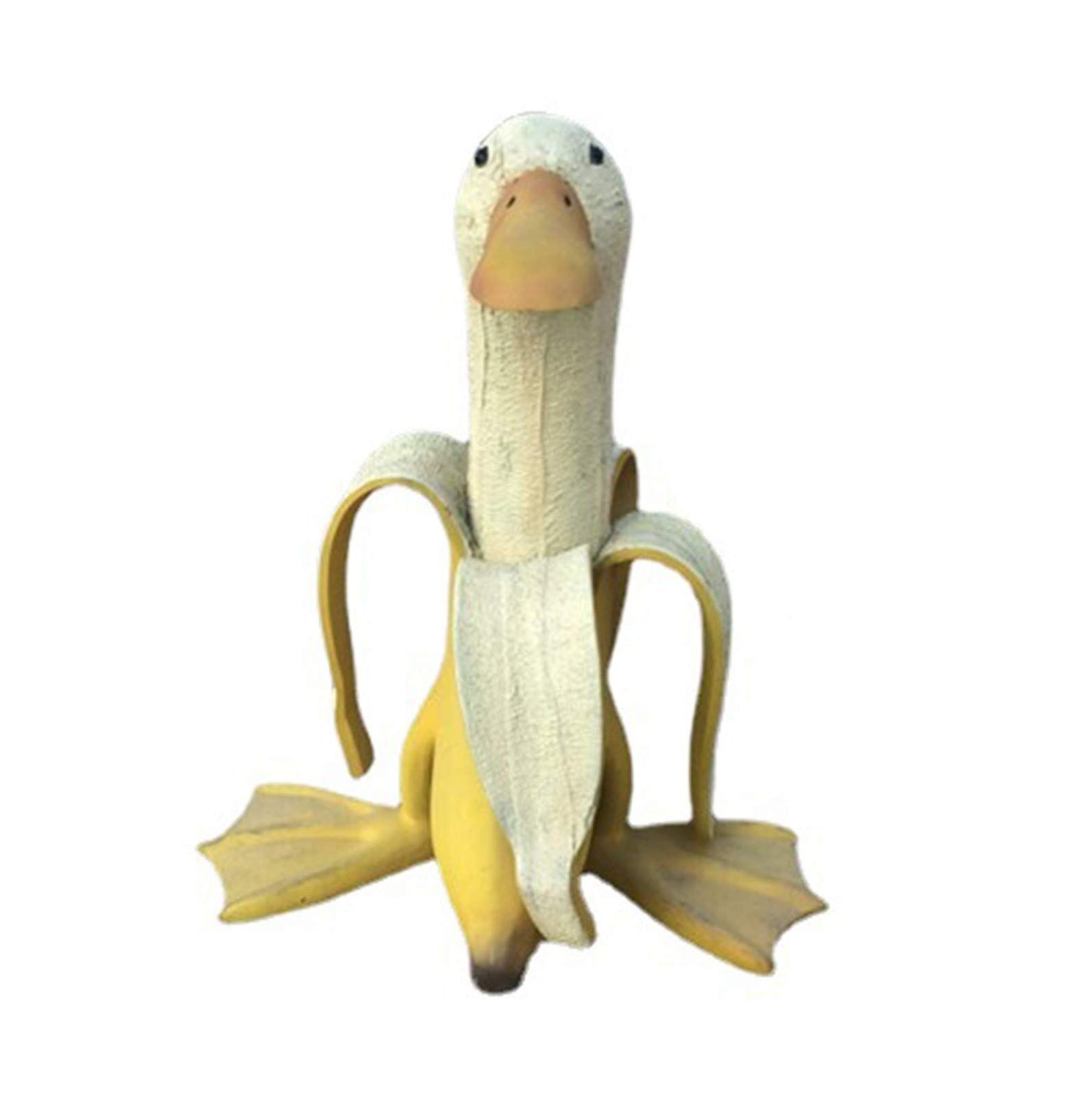 Banana Duck Sculpture, Creative Duck with Banana Body Statue, Whimsical Peeled Banana Duck Garden Statue Yard Art for Indoor