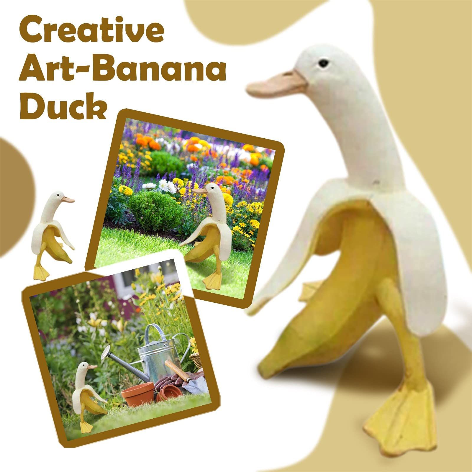 Banana Duck Sculpture, Creative Duck with Banana Body Statue, Whimsical Peeled Banana Duck Garden Statue Yard Art for Indoor