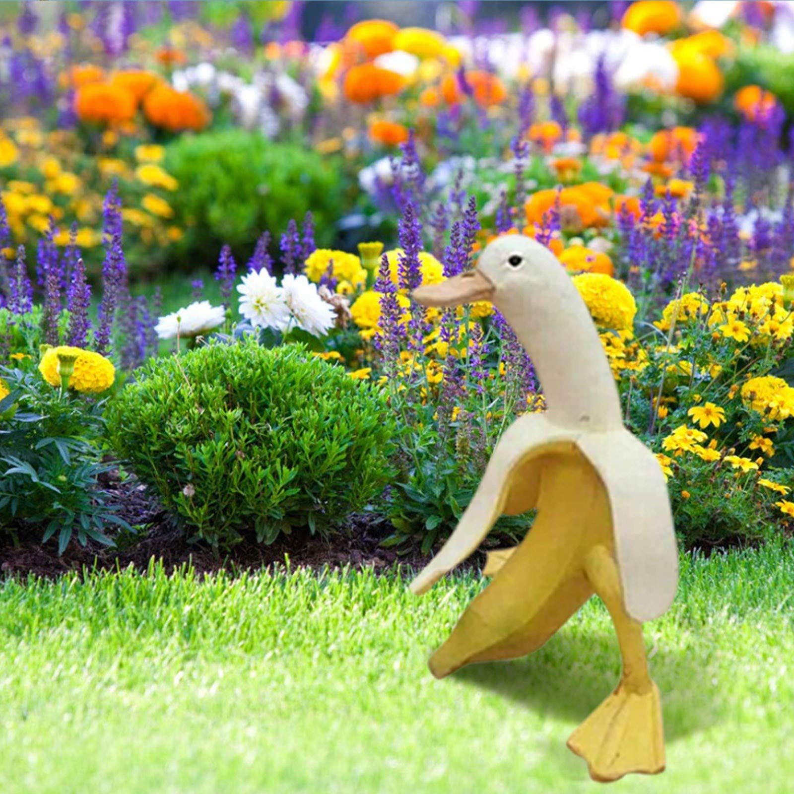 Banana Duck Sculpture, Creative Duck with Banana Body Statue, Whimsical Peeled Banana Duck Garden Statue Yard Art for Indoor