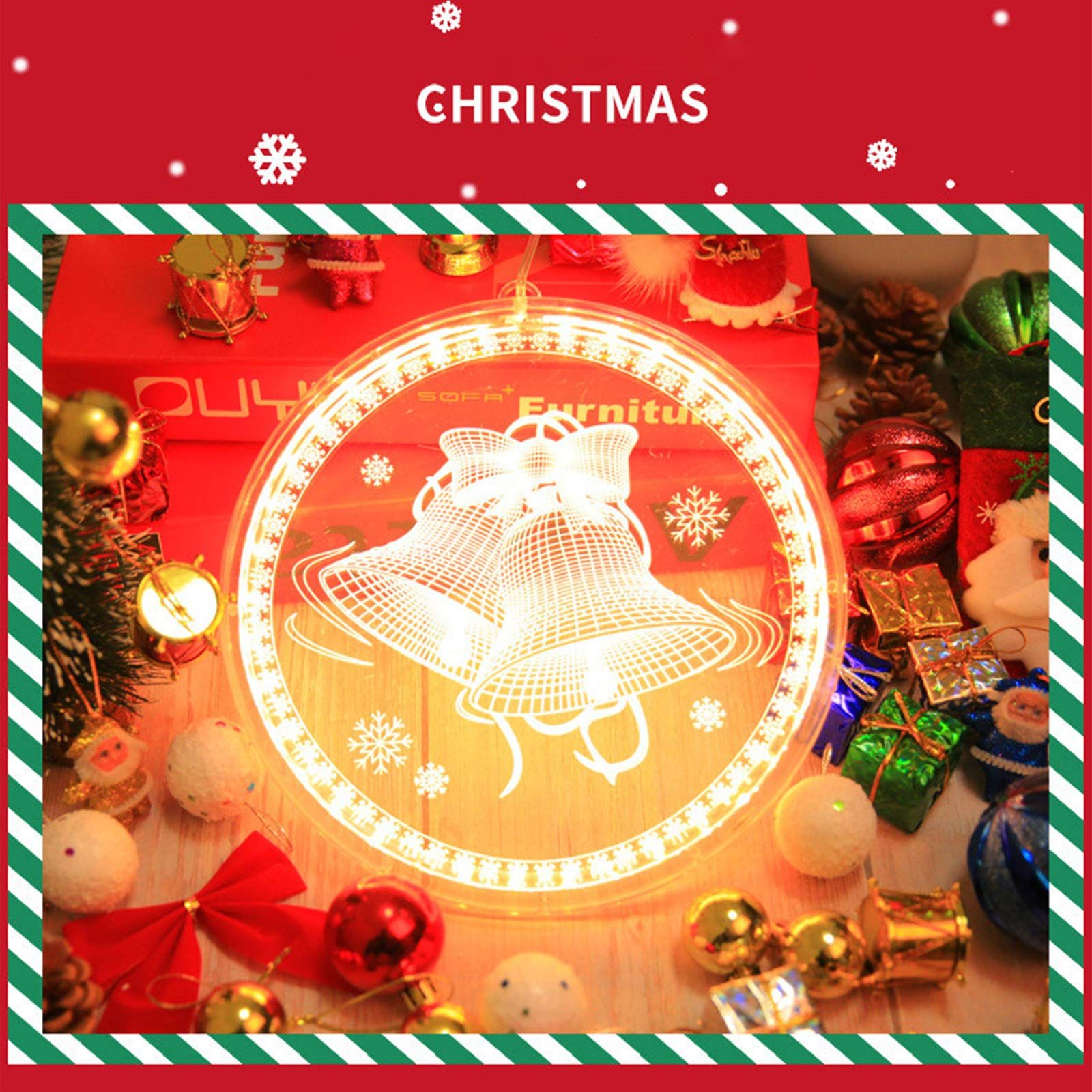 Christmas Window/Wall/Door Light Decorations, with Suction Cup and Switch Button, for Outdoor Yard Indoor Room Front Door