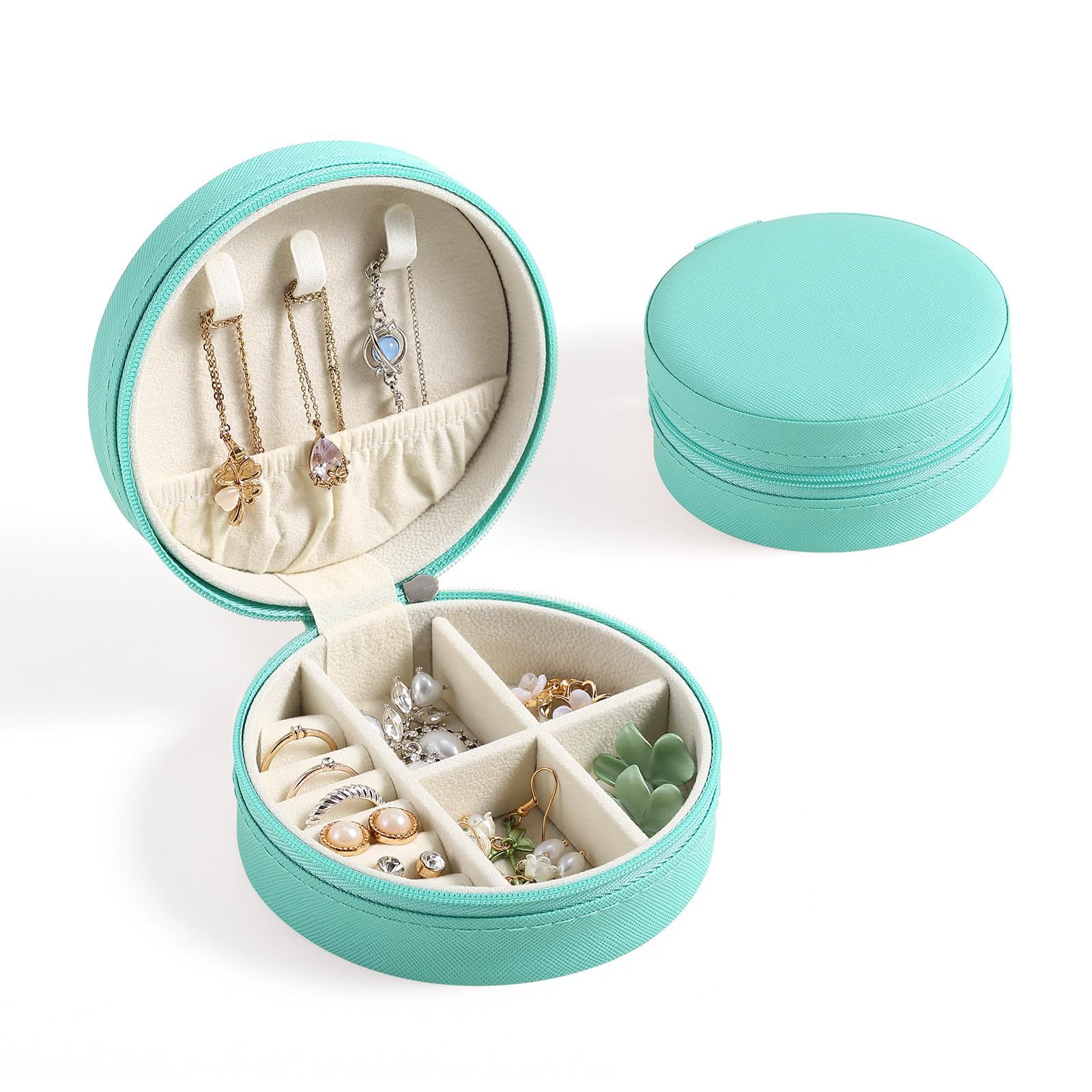 Travel Jewelry Case, Small Jewelry box for Women Girls, Portable Mini Jewelry Organizer Display Case with Zipper , Blue