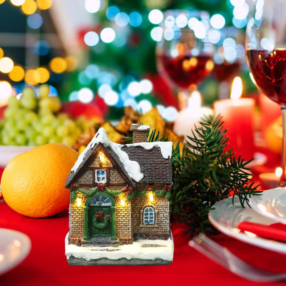 Christmas Scene Village Houses, LED Lighted Christmas Village Houses Christmas Snow Landscape Decorations Christmas Miniature
