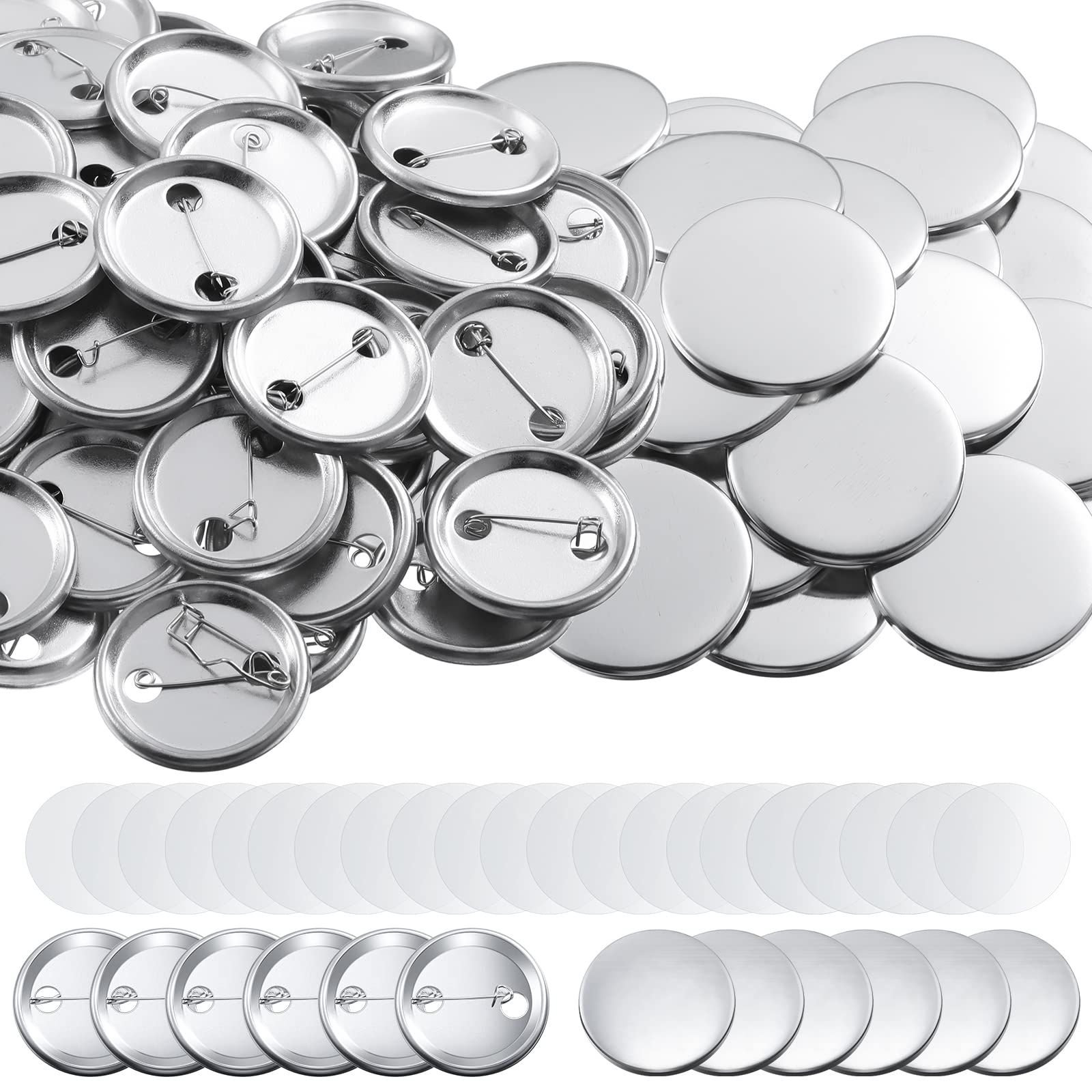 100 Pieces Blank Button Making Supplies Round Badge Button , Including Metal Shells Metal Back Cover and Clear Film (1.73 Inches)