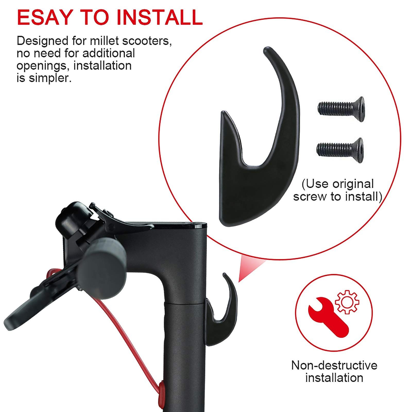 Electric Scooter Front Hanger Hook, 2pcs Electric Scooter Hanging Pothook Accessories, Lightweight Front Claw Hook Compatible