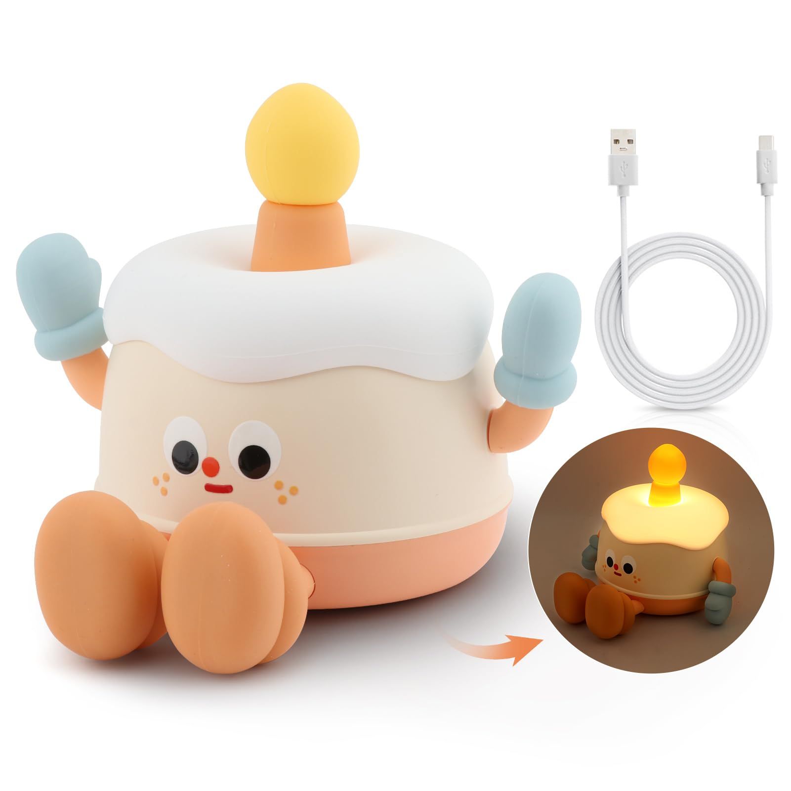 Night Light for Kids,Cute Birthday Cake Night Lights,Rechargeable Silicone Nursery Lamp,3 Levels of Brightness Adjustable(Cake)