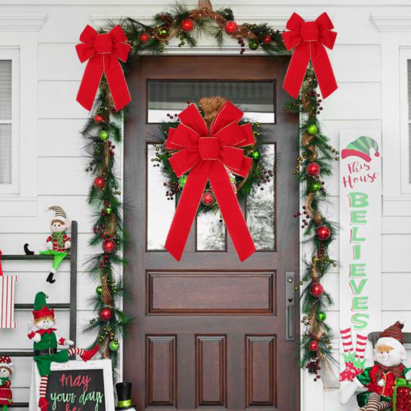 Red Bows Christmas Decorations Big Wired Velvet Bow with Gold Border for Wreaths Outdoor, Gift Wrapping, Tree Topper, Outside