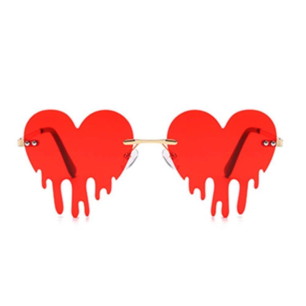 Red Dripping Flame Sunglasses for Women Men Heart Shades Halloween Costume Melting Rimless Party Glasses