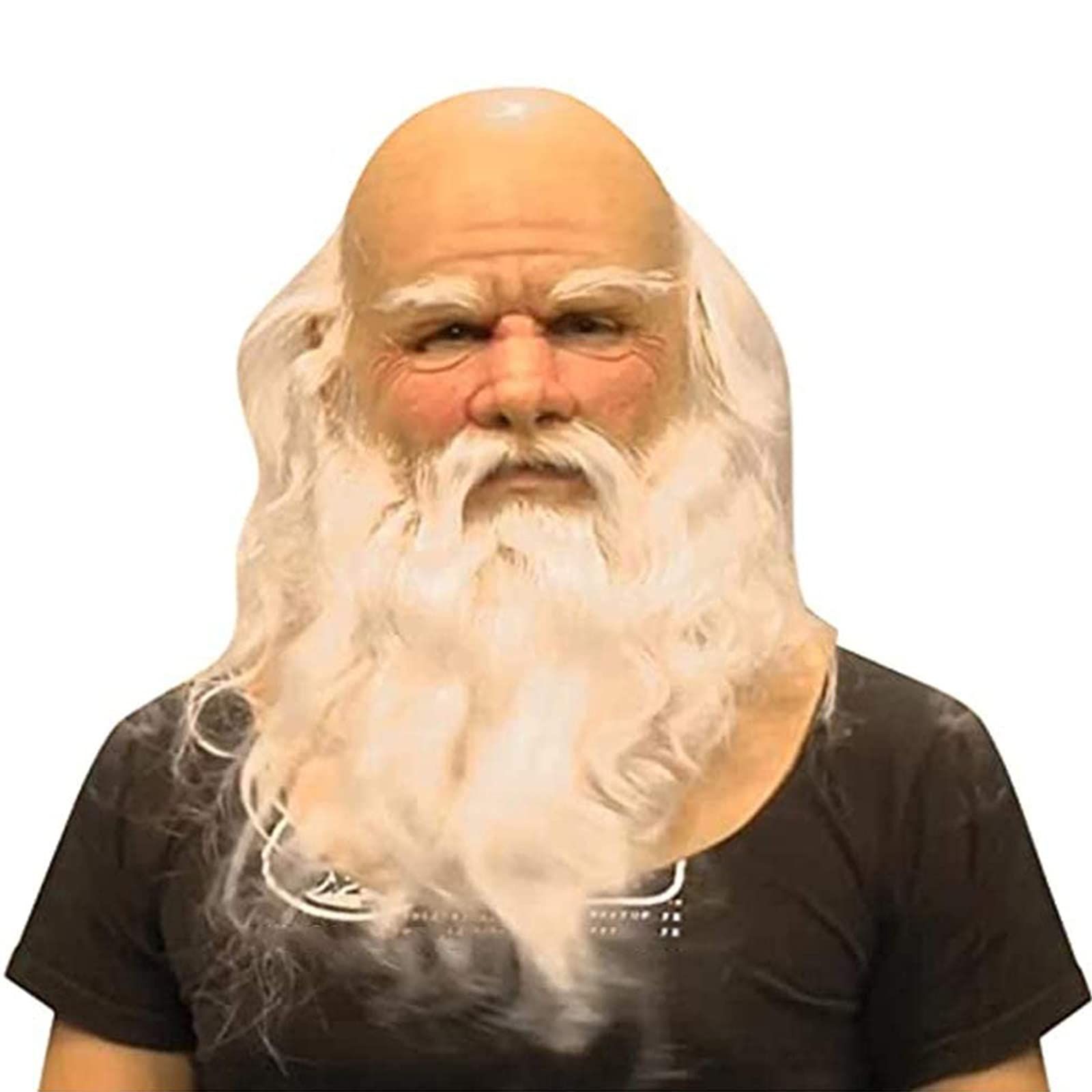Christmas Santa Claus Latex Mask,Realistic Full Face White Beard Red Cap Mask Xmas Headgear for Theme Party