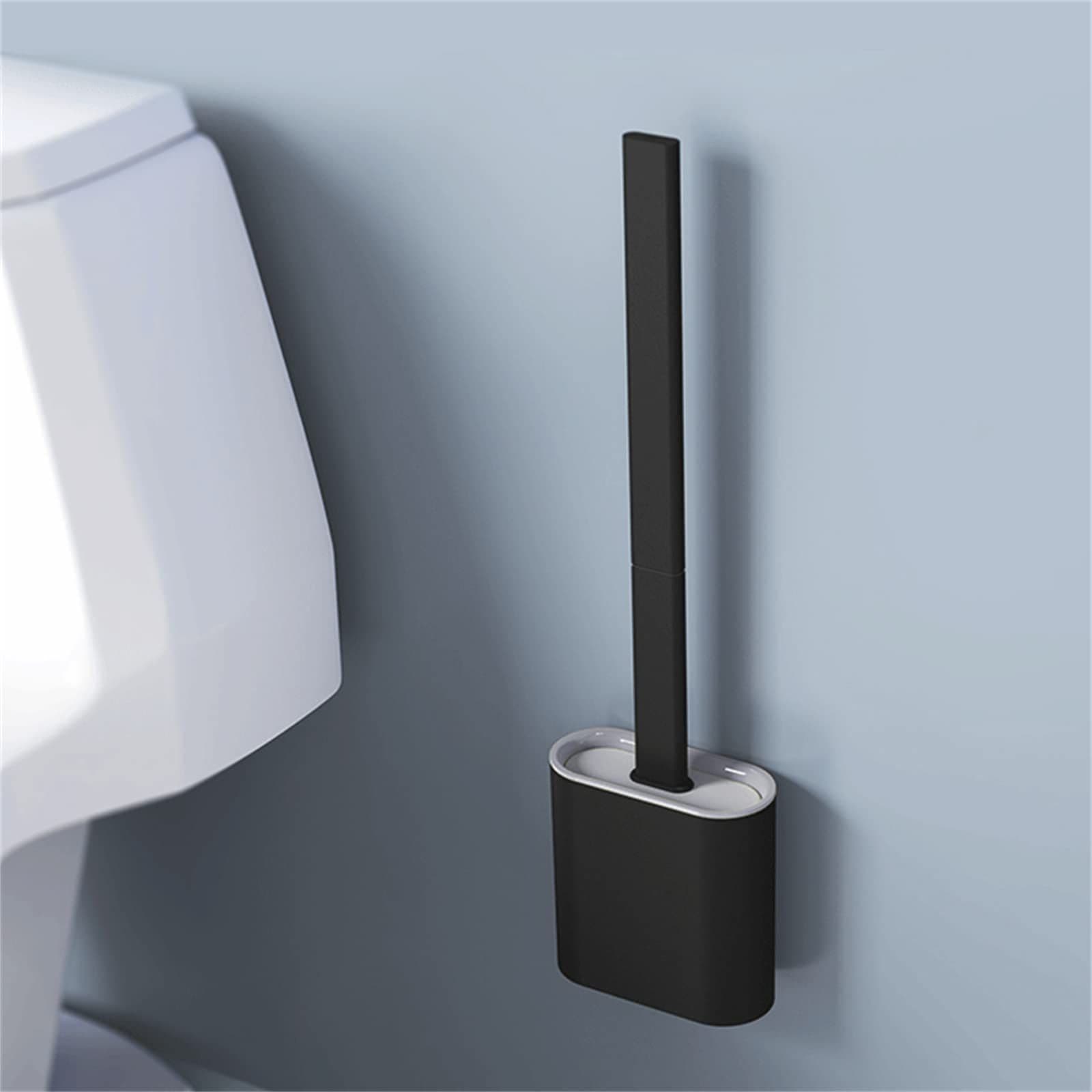 Creative Detachable Wall-Mounted Soft Glue Long Handle Toilet Brush Set Home Toilet Cleaning Brush (Black)