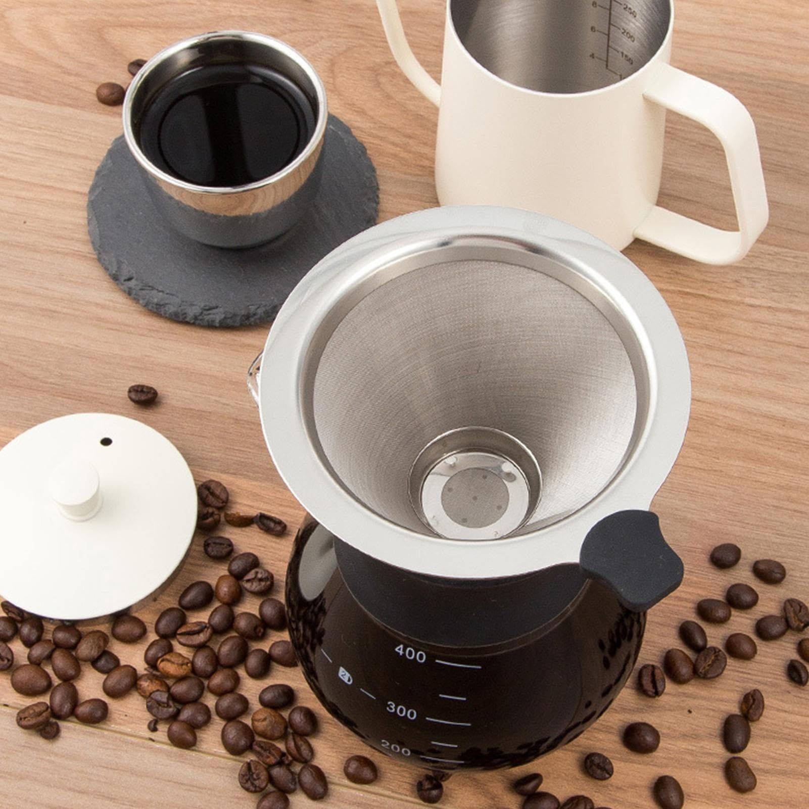 Stainless Steel Coffee Filter, Slow Drip Paperless Coffee Filter, Easy to Clean Pour Over Coffee Maker, Reusable Cone Filter