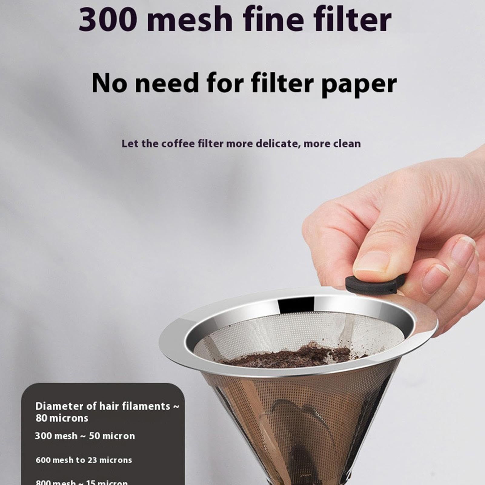 Stainless Steel Coffee Filter, Slow Drip Paperless Coffee Filter, Easy to Clean Pour Over Coffee Maker, Reusable Cone Filter