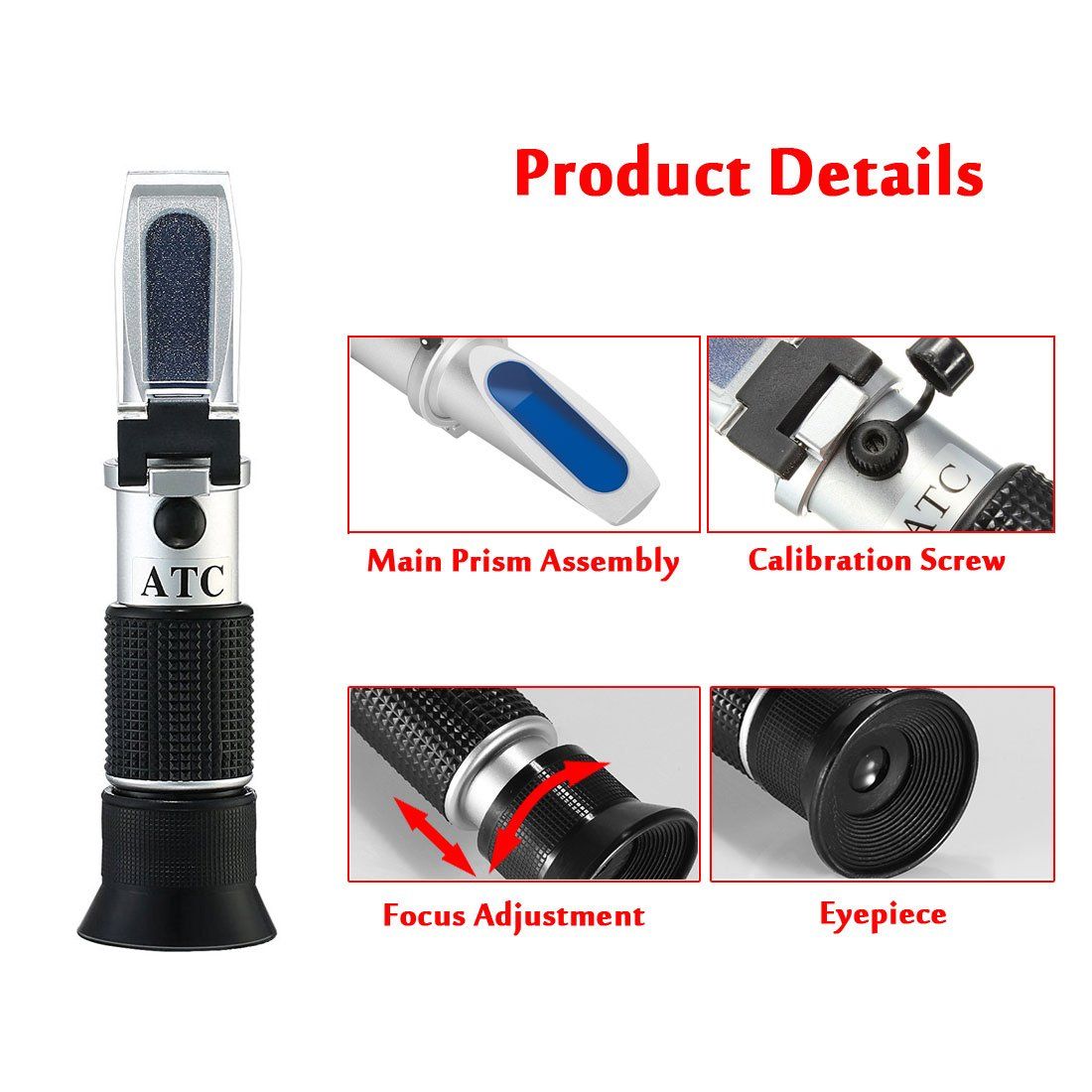 Wine Refractometer,V-Resourcing Hand Held Brix/Alcohol Refractometer with ATC for Wine Making Homebrew Kit, Dual Scale