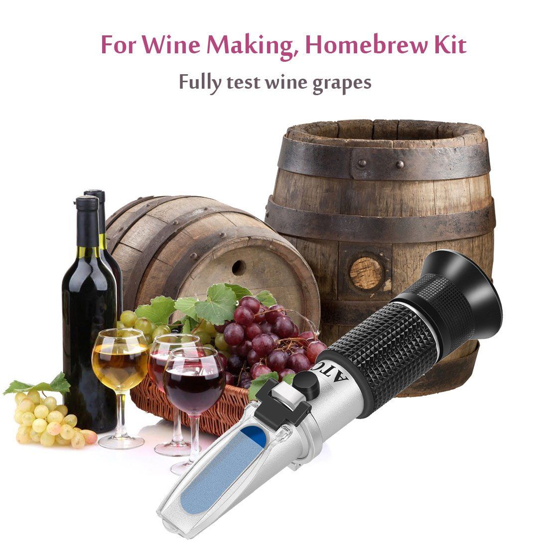 Wine Refractometer,V-Resourcing Hand Held Brix/Alcohol Refractometer with ATC for Wine Making Homebrew Kit, Dual Scale