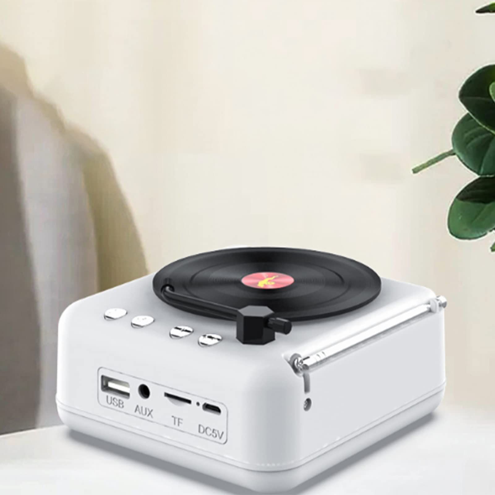 （white）Record Player with Speakers Bluetooth Turntable Vintage Portable Player Support USB AUX-in Headphone RCA Line-Out
