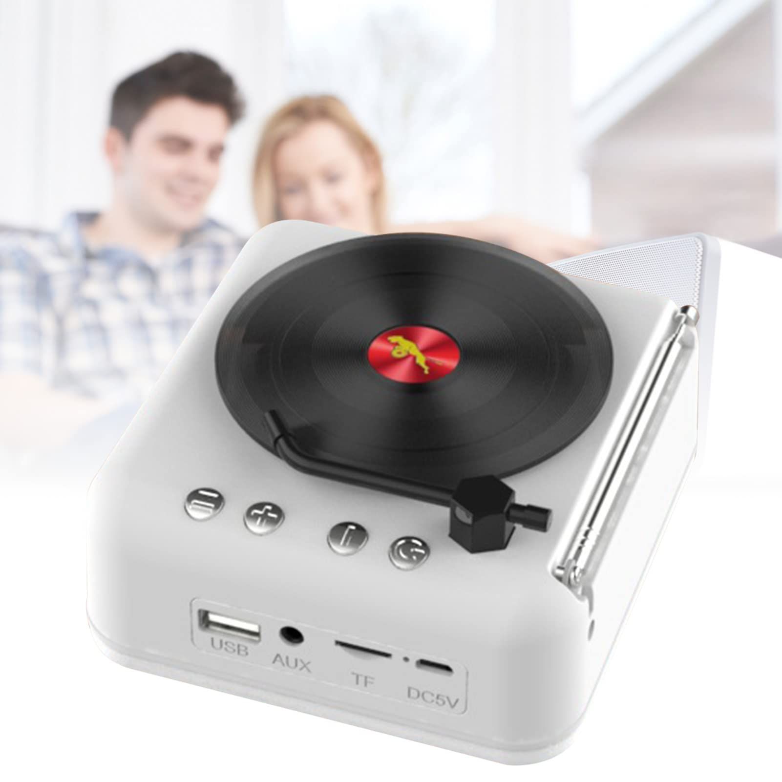 （white）Record Player with Speakers Bluetooth Turntable Vintage Portable Player Support USB AUX-in Headphone RCA Line-Out