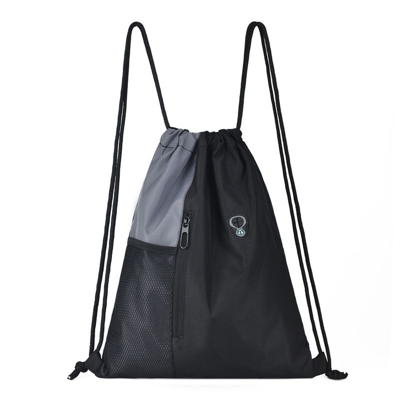 Drawstring Backpack Sports Gym Bag for Women Men Large Size With Two Zipper Pockets and Water Bottle Mesh Pockets
