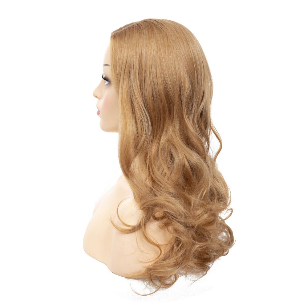 Ginger yellow 26 inch shoulder width brown wavy curly hair Auburn off color women's wig, women's adult head Halloween costume
