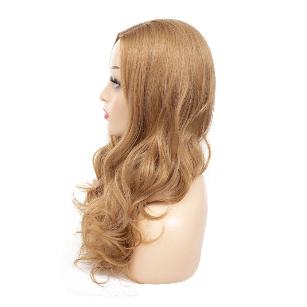 Ginger yellow 26 inch shoulder width brown wavy curly hair Auburn off color women's wig, women's adult head Halloween costume