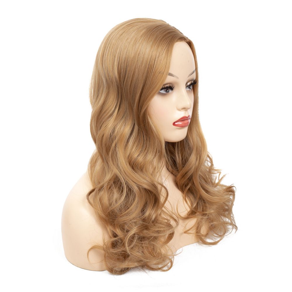 Ginger yellow 26 inch shoulder width brown wavy curly hair Auburn off color women's wig, women's adult head Halloween costume