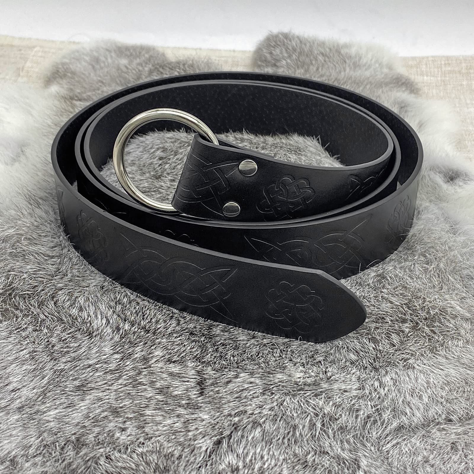 Medieval Viking Men's Belt Embossed Leather Renaissance Knight Belt O-ring Clothing Belt Retro Knight Ring Belt