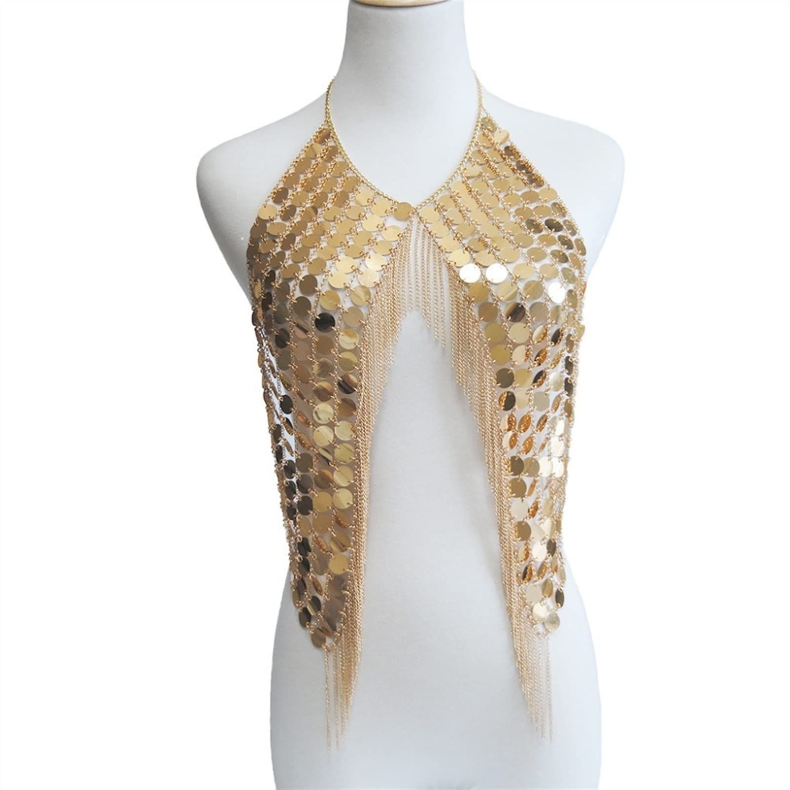Party Chains Sexy Metal Sequins Tassel Harness Necklace Bra Chain Women Jewelry Bikini Metal Alloy Body Chain Body Jewelry