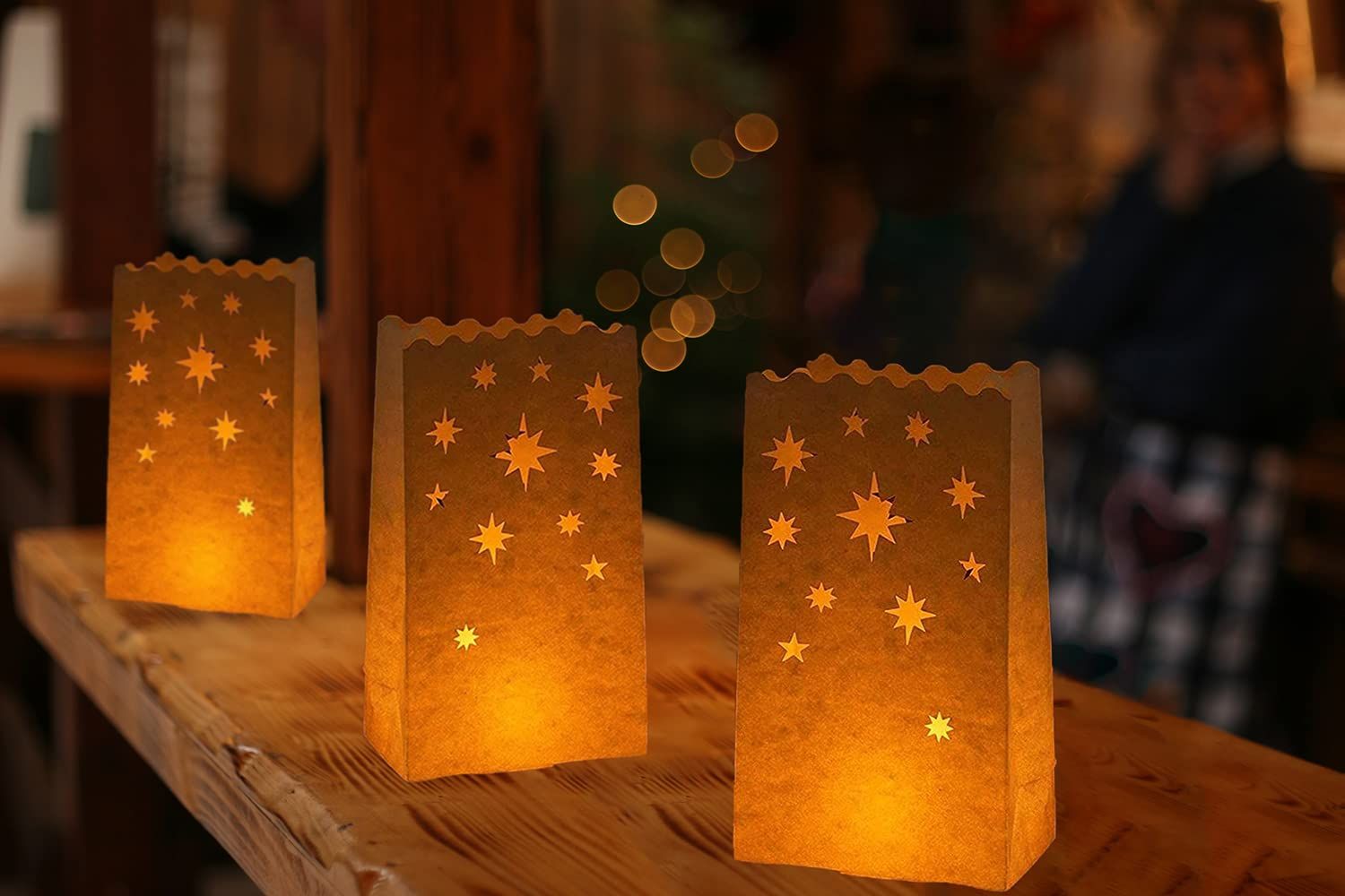 20-Pack Candle Lantern Bags, Fire-Retardant, Star Luminaries for Christmas, Weddings, Birthday Party Valentine's Day Decoration