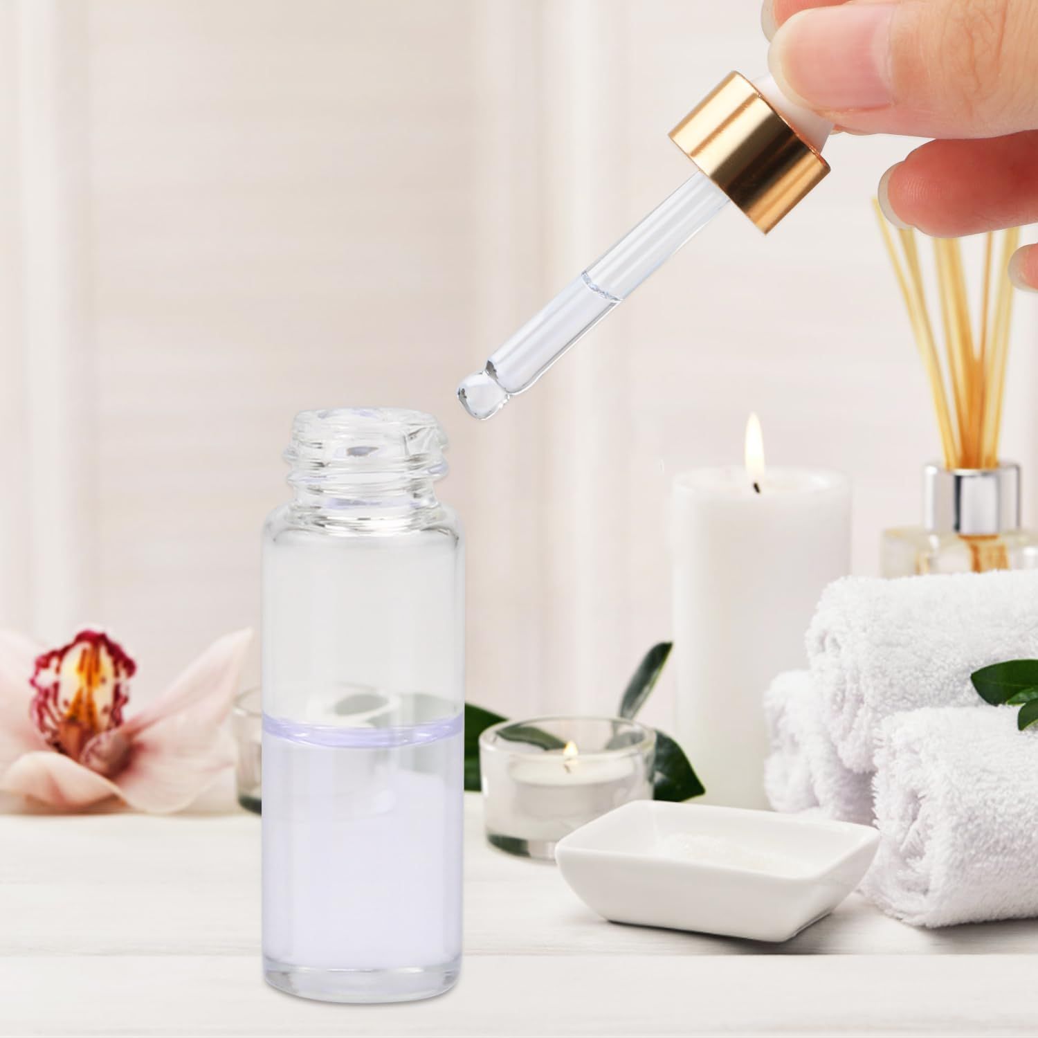 10pcs Transparent Essential Oils Glass Dropper Bottles White Cap with Eye Droppers Leak Proof Travel Bottles for Liquids (5ml)