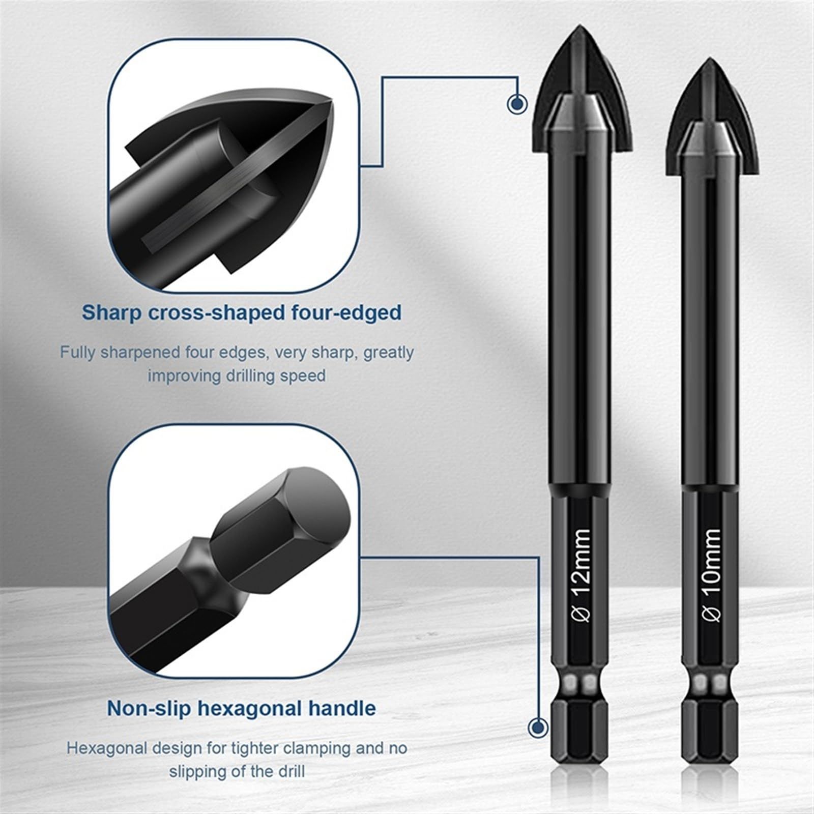 Masonry Drill Bit, Concrete Drill Bit Set, Tungsten Carbide Tip, Hex Shank Drill Bits, Cement Drill Bits 5 Pcs
